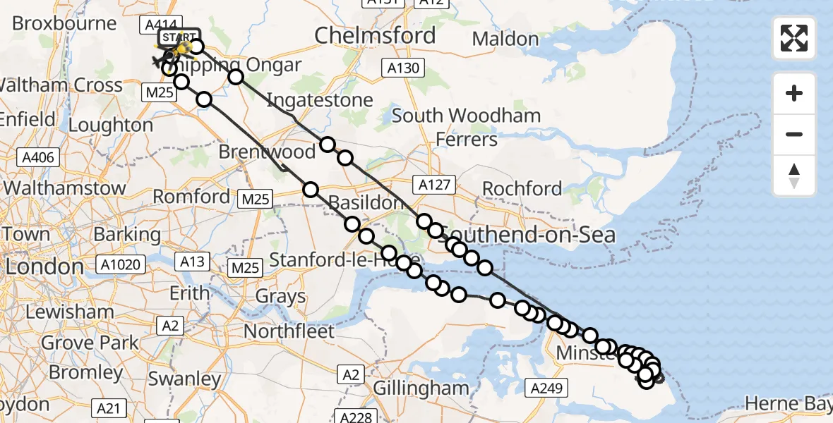 Flight route Police Helicopter North Weald Bassett - North Weald Airfield, 07 May 2026, 21:09