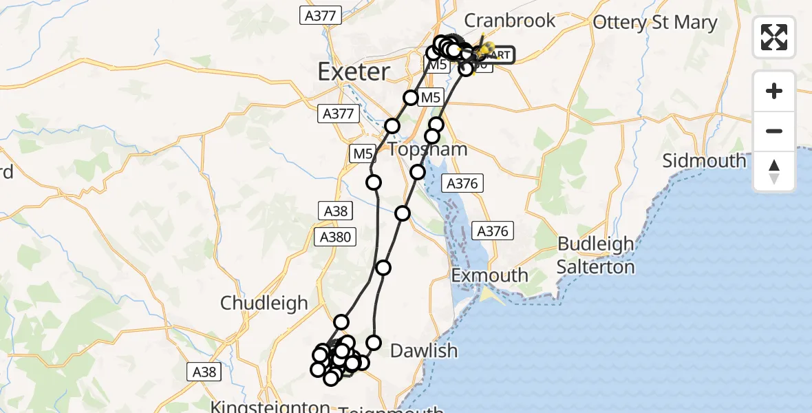 Flight route Police Helicopter Exeter International Airport - Exeter International Airport, 07 May 2026, 21:14