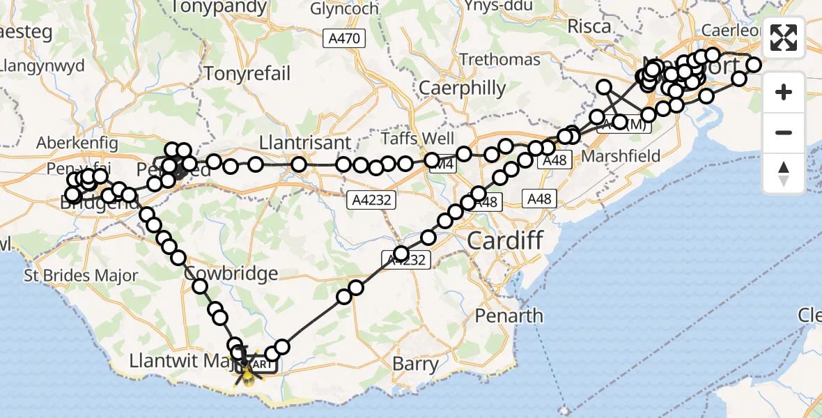 Flight route Police Helicopter MOD St Athan - MOD St Athan, 07 May 2026, 22:21