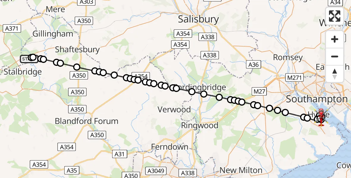 Flight route Air Ambulance Helicopter Henstridge Airfield - Hythe, 07 May 2026, 23:32