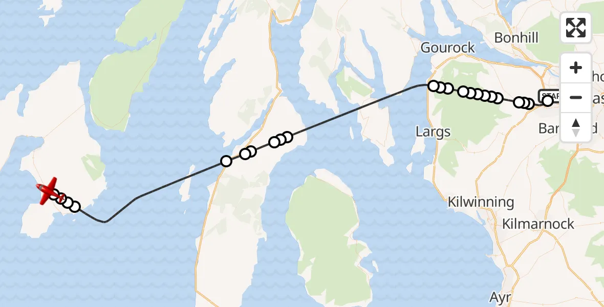 Flight route Air Ambulance Aircraft Glasgow Airport - Maol na h-Airighe, 07 May 2026, 23:48
