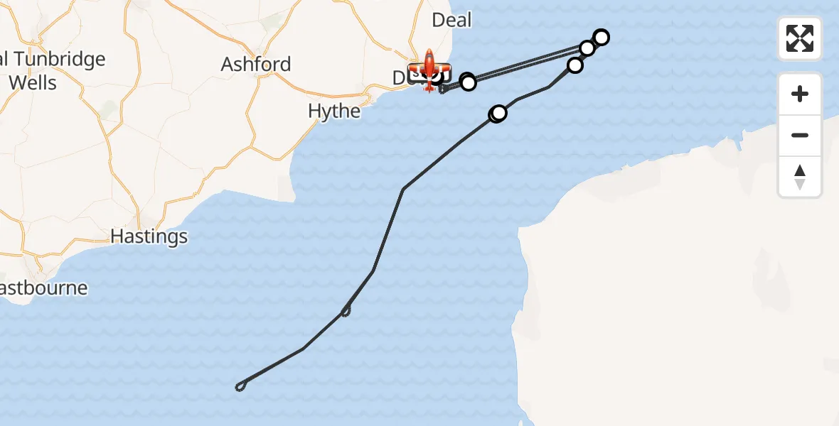 Flight route Coastguard Drone Langdon Battery Heliport - Swingate Airfield, 08 May 2026, 00:54