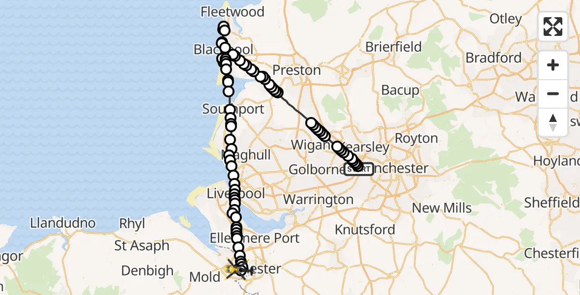 Flight route Police Helicopter Irlam - Hawarden Airport, 08 May 2026, 01:05
