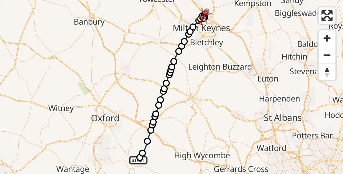 Flight route Air Ambulance Helicopter RAF Benson - Giffard Park, 08 May 2026, 06:34