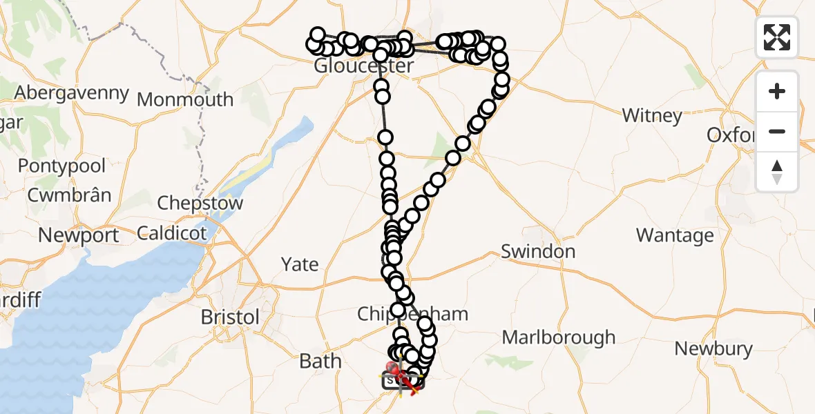 Flight route Air Ambulance Helicopter Wiltshire Air Ambulance - Wiltshire Air Ambulance, 08 May 2026, 08:26