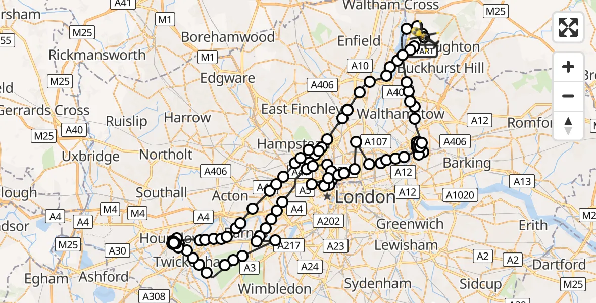 Flight route Police Helicopter Sewardstonebury - Sewardstonebury, 08 May 2026, 09:00