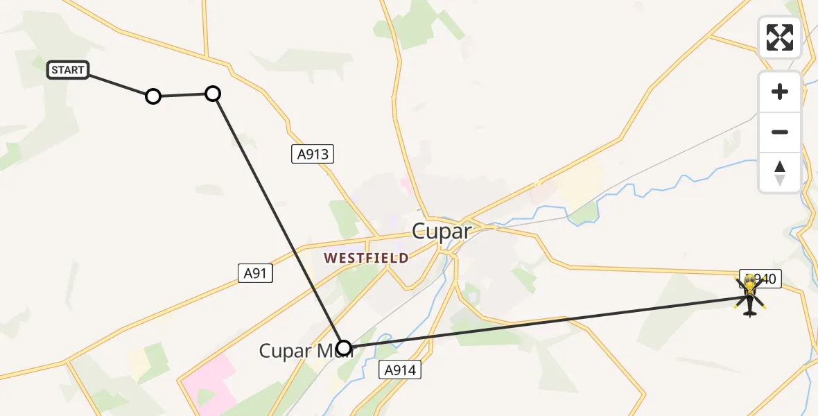 Flight route Police Helicopter Cupar - Cupar, 08 May 2026, 09:14