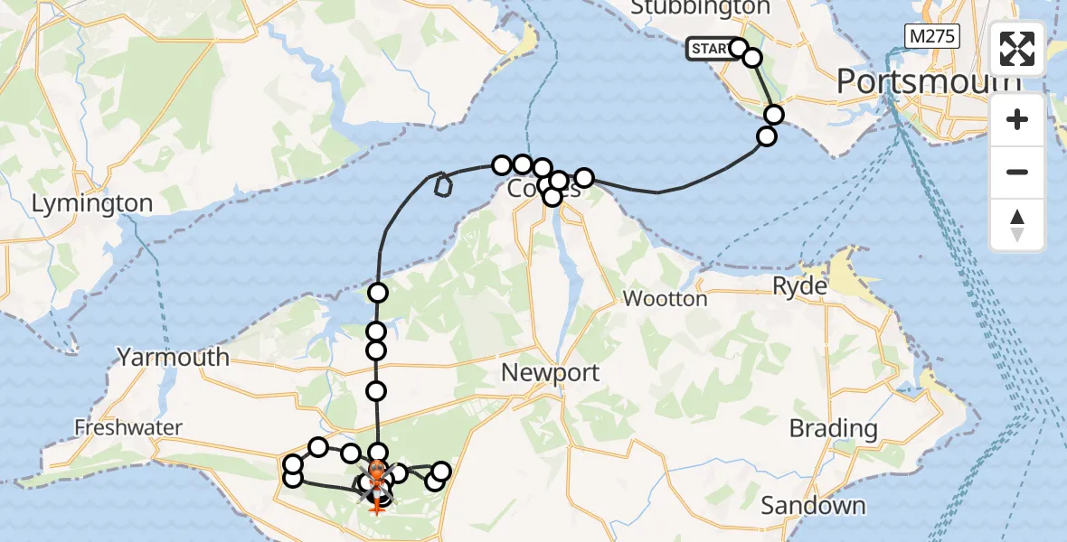 Flight route Coastguard Helicopter Solent Airport - Brighstone, 08 May 2026, 09:44