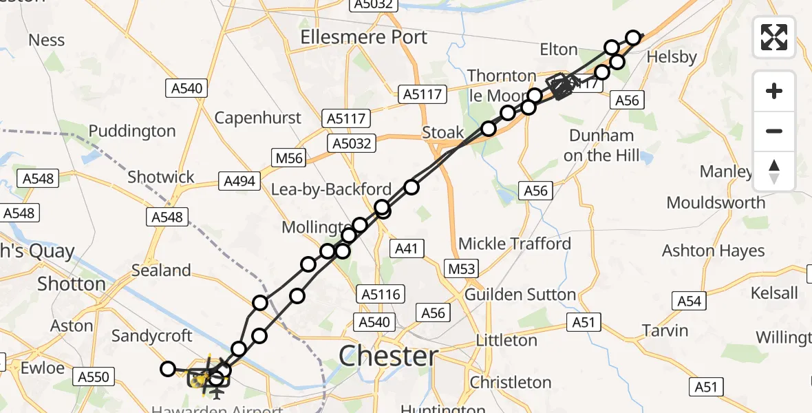 Flight route Police Helicopter Hawarden Airport - Hawarden Airport, 08 May 2026, 09:45