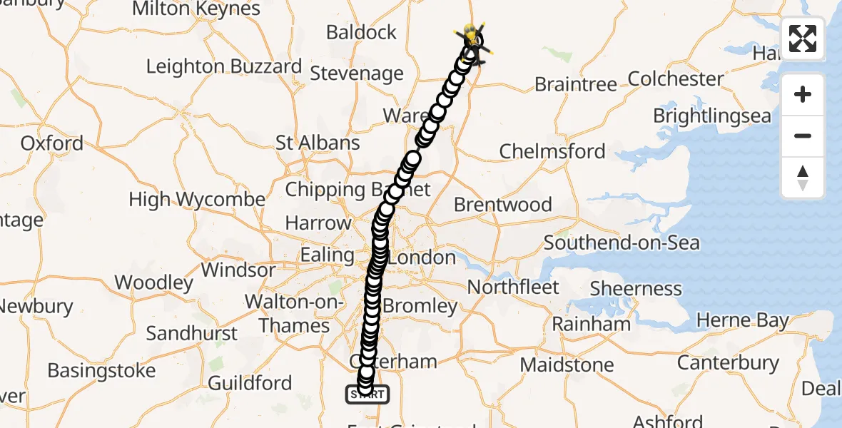 Flight route Police Helicopter Salfords - Quendon, 08 May 2026, 09:53