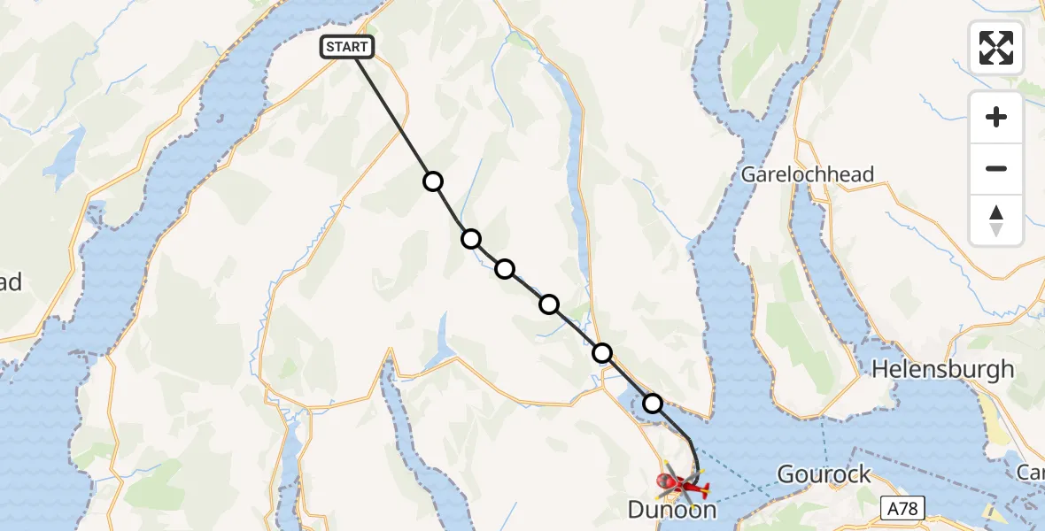 Flight route Air Ambulance Helicopter Lephinmore - Inner Seas, 08 May 2026, 10:14
