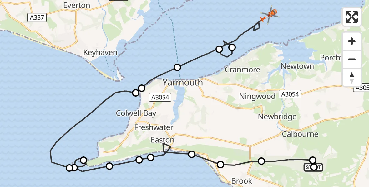 Flight route Coastguard Helicopter Brighstone - English Channel, 08 May 2026, 10:26