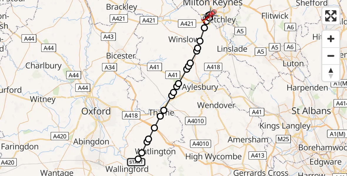 Flight route Air Ambulance Helicopter RAF Benson - Snelshall East, 08 May 2026, 10:29