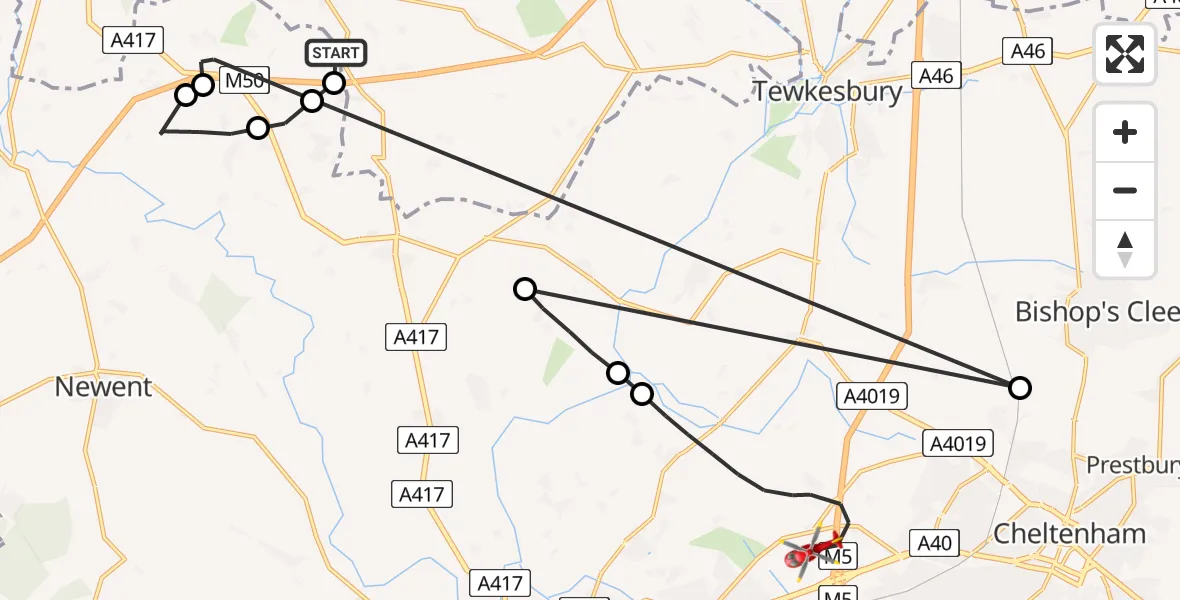 Flight route Air Ambulance Helicopter Berrow - Gloucestershire Airport, 08 May 2026, 10:34