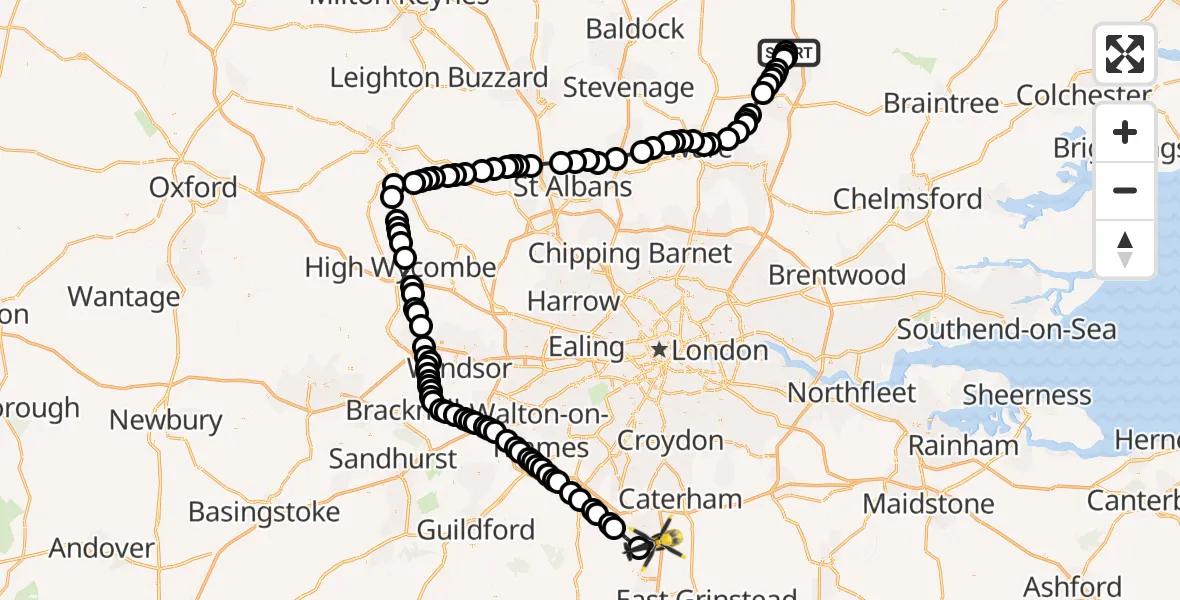 Flight route Police Helicopter Quendon - Redhill Aerodrome, 08 May 2026, 10:37