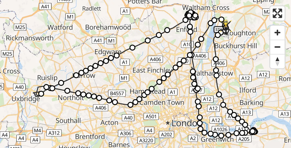 Flight route Police Helicopter Sewardstonebury - Metropolitan Police Air Support Unit Lippitts Hill, 08 May 2026, 10:52