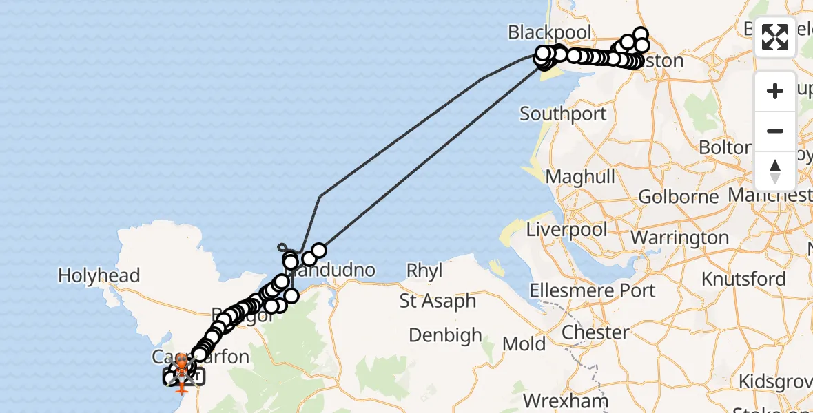 Flight route Coastguard Helicopter Caernarfon Airport - Caernarfon Airport, 08 May 2026, 11:02