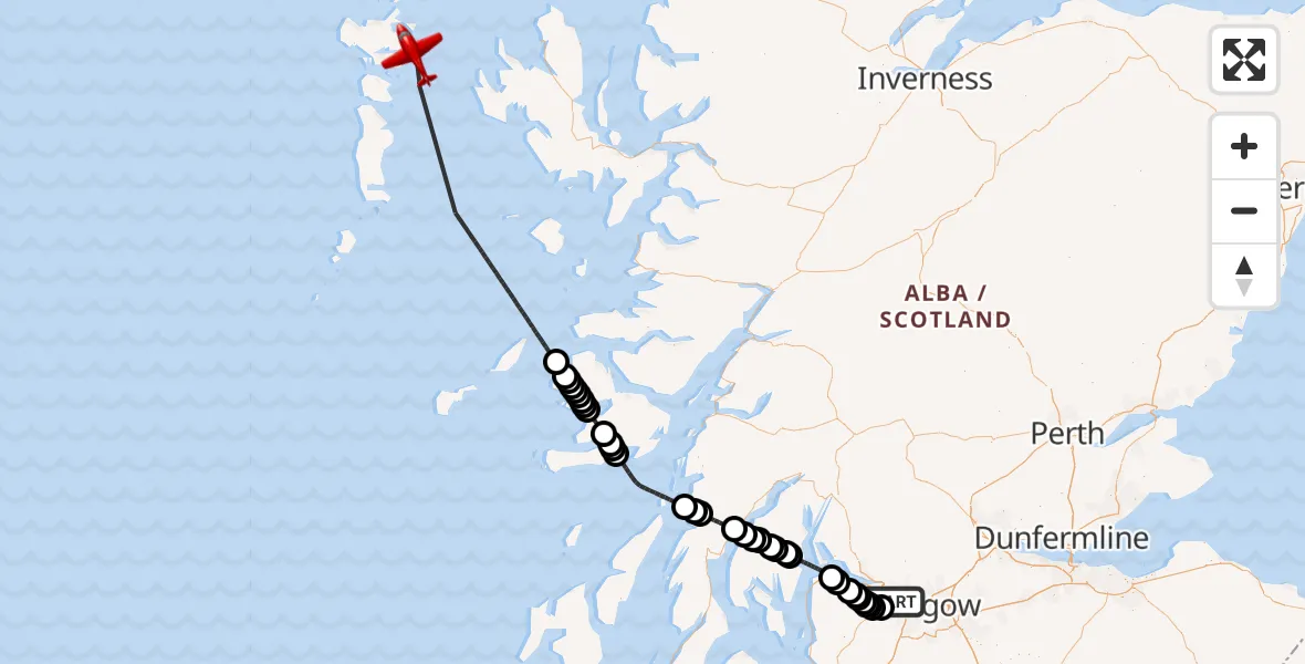 Flight route Air Ambulance Aircraft Glasgow Airport - Inner Seas, 08 May 2026, 11:09