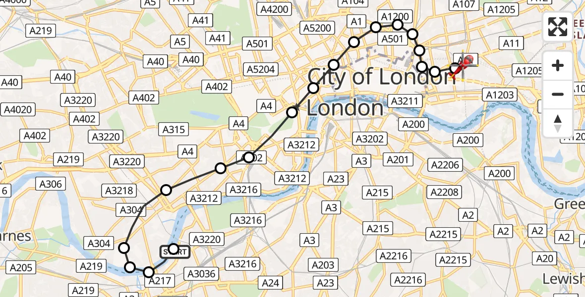 Flight route Air Ambulance Helicopter London Heliport - Royal London Hospital, 08 May 2026, 11:15