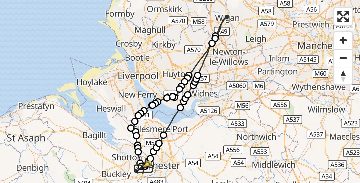 Flight route Police Helicopter Hawarden Airport - Hawarden Airport, 08 May 2026, 11:33