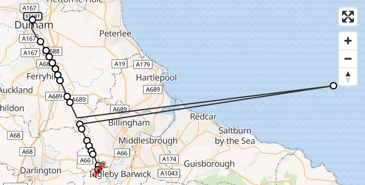 Flight route Air Ambulance Helicopter Pity Me - Egglescliffe, 08 May 2026, 11:39