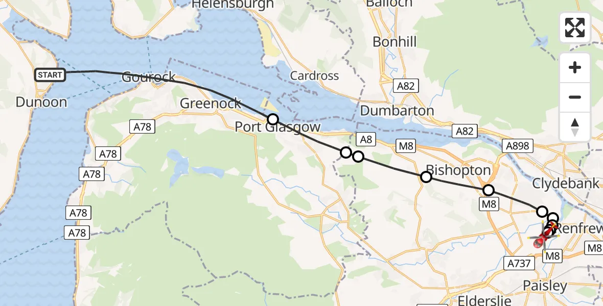 Flight route Air Ambulance Helicopter Inner Seas - Glasgow Airport, 08 May 2026, 11:45