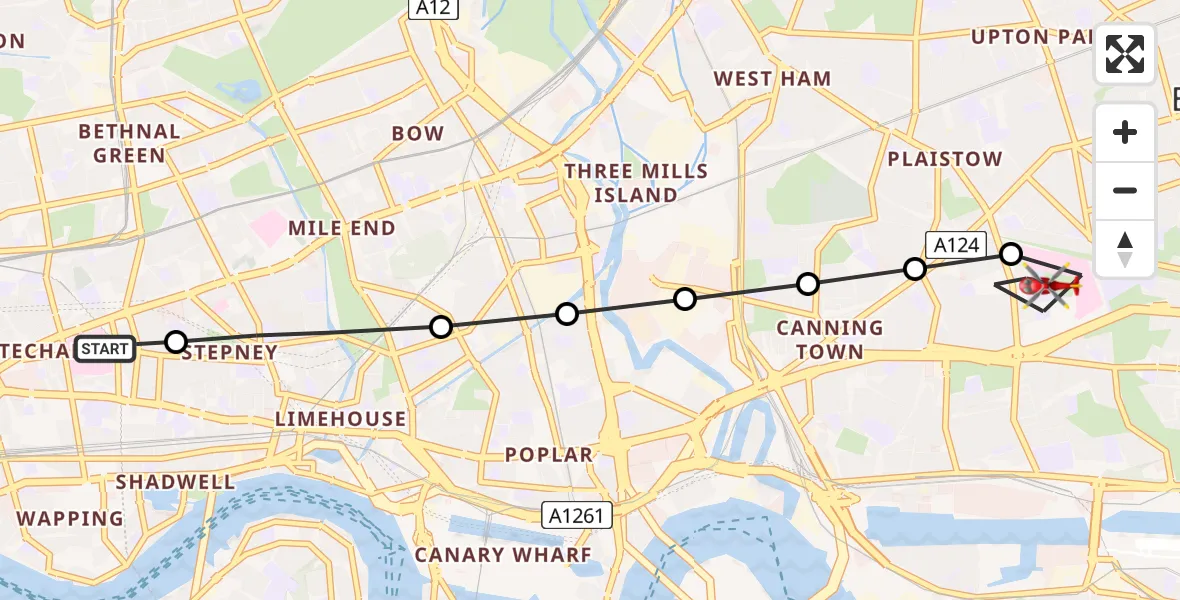 Flight route Air Ambulance Helicopter Royal London Hospital - Beckton, 08 May 2026, 11:49