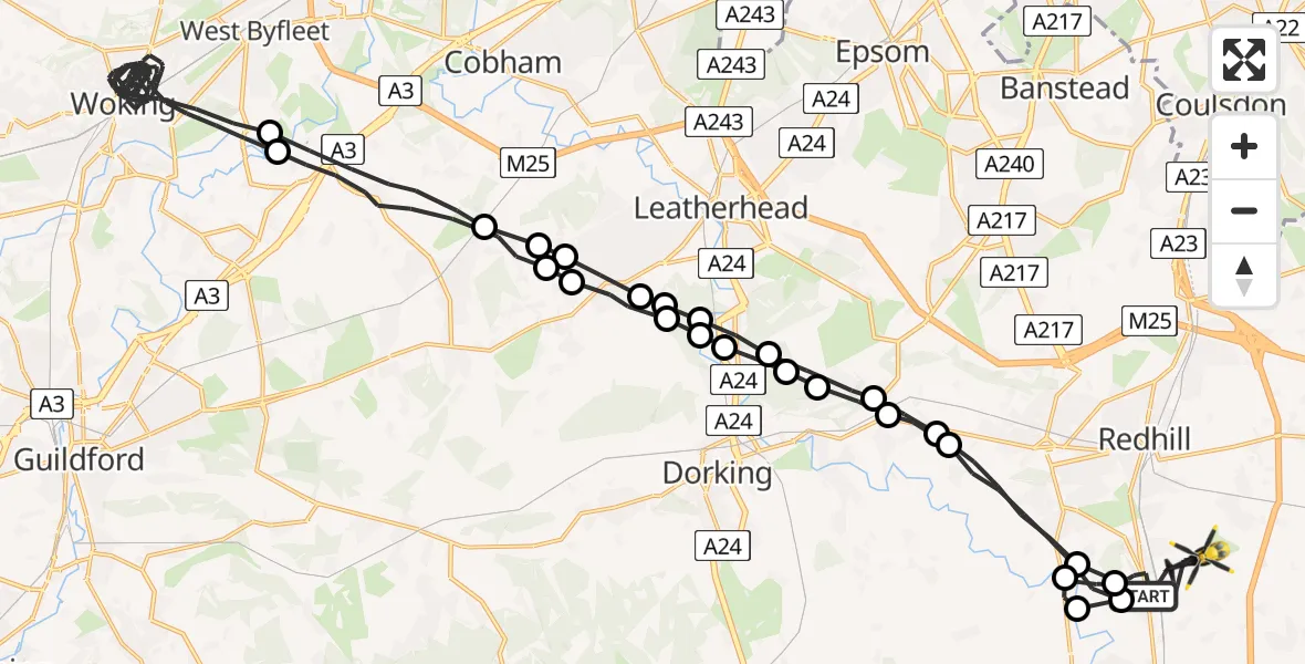 Flight route Police Helicopter Salfords - Salfords, 08 May 2026, 11:51