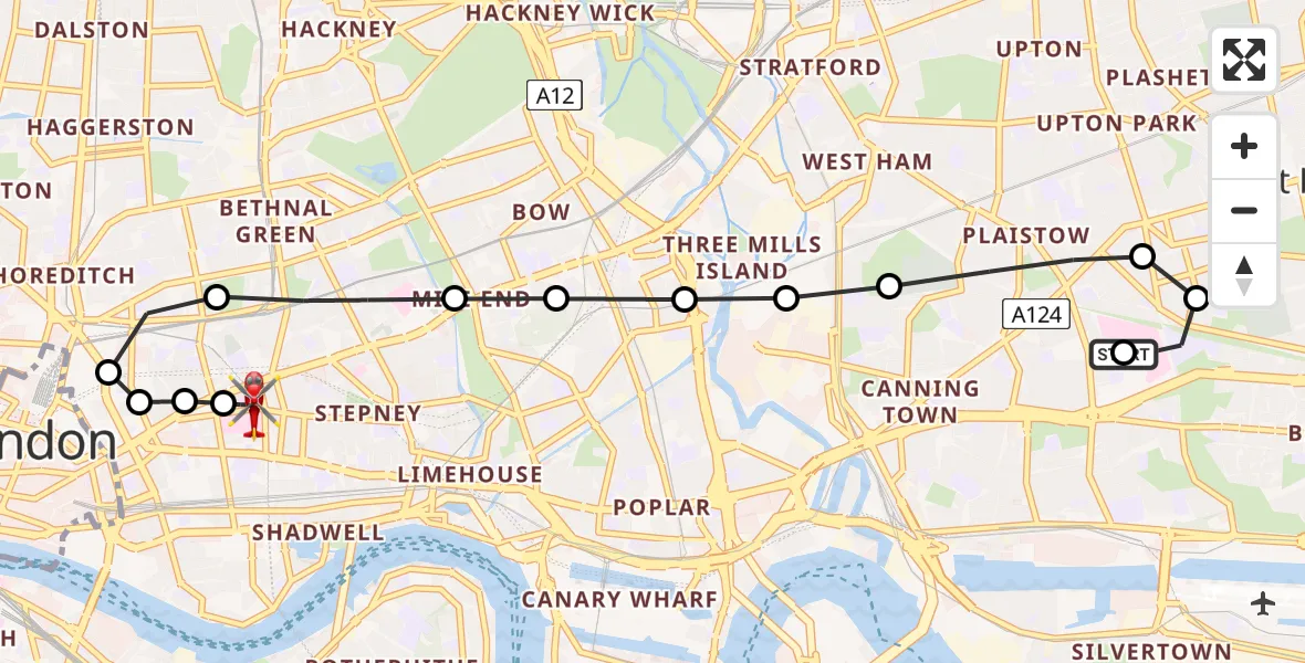 Flight route Air Ambulance Helicopter Plaistow - Royal London Hospital, 08 May 2026, 12:15