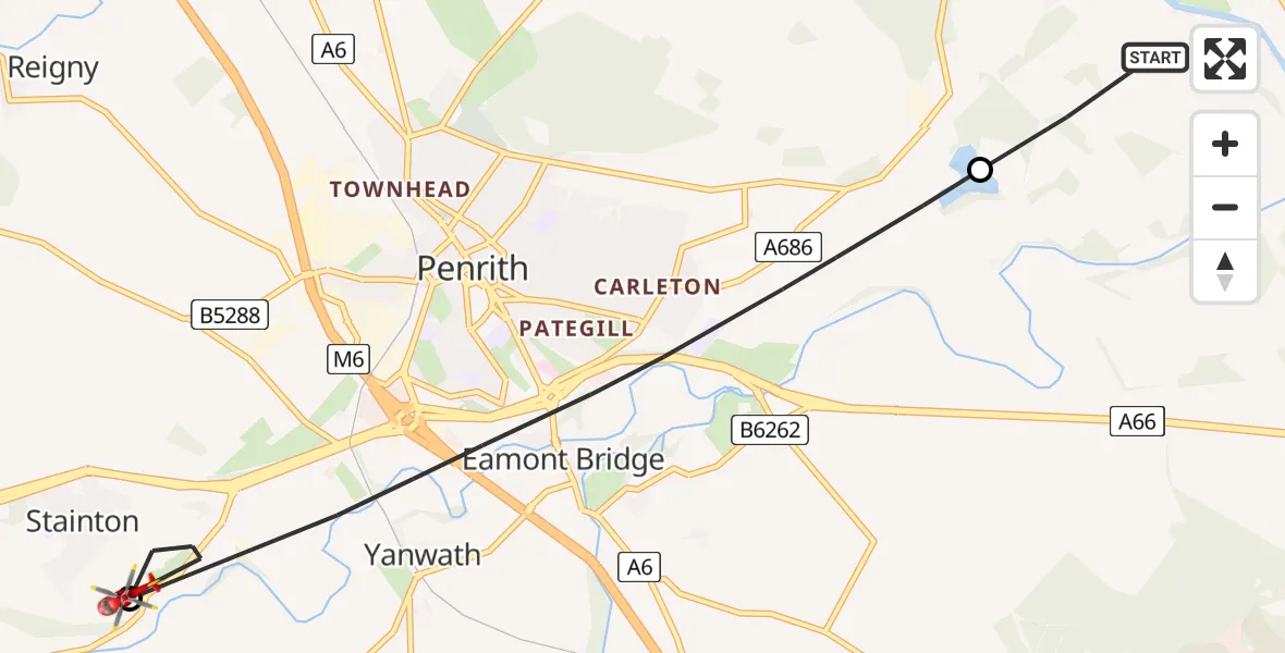 Flight route Air Ambulance Helicopter Edenhall - Stainton, 08 May 2026, 12:20