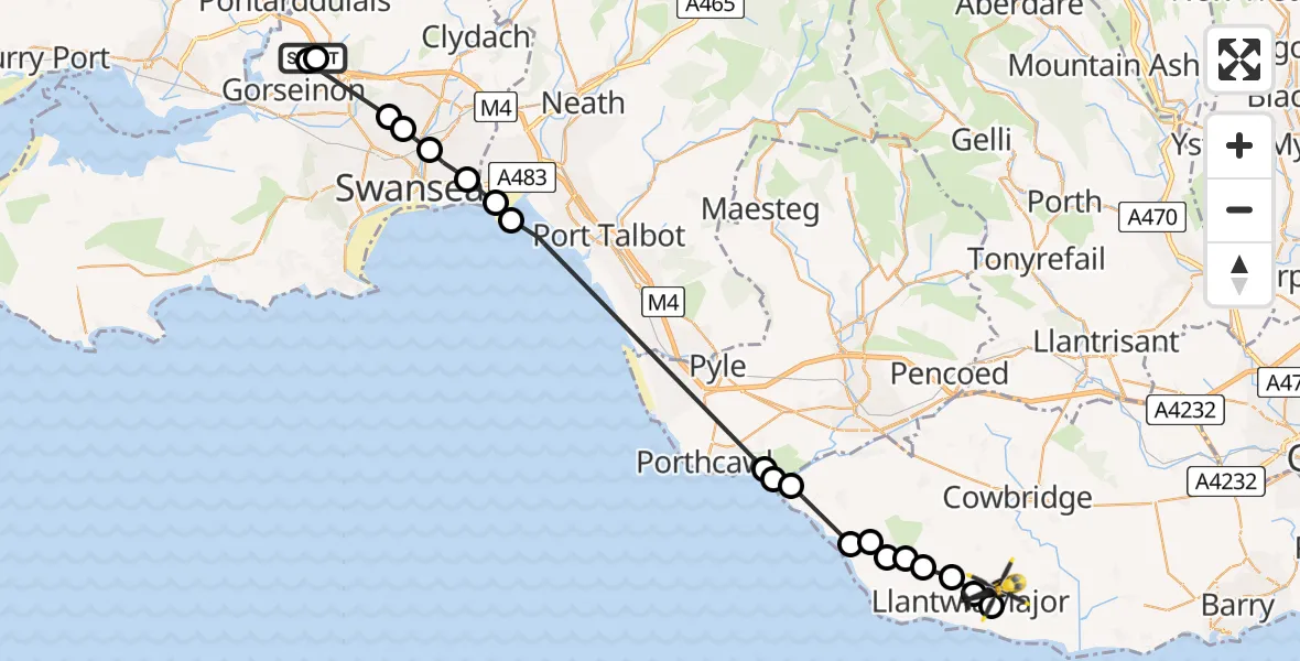 Flight route Police Helicopter Penllergaer - Boverton, 08 May 2026, 12:43