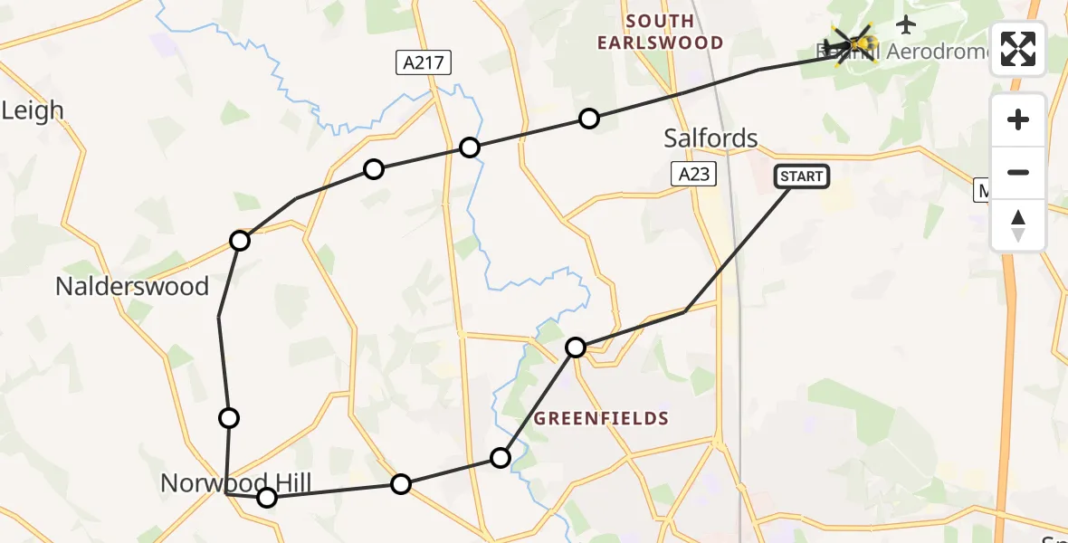 Flight route Police Helicopter Salfords - Redhill Aerodrome, 08 May 2026, 12:49