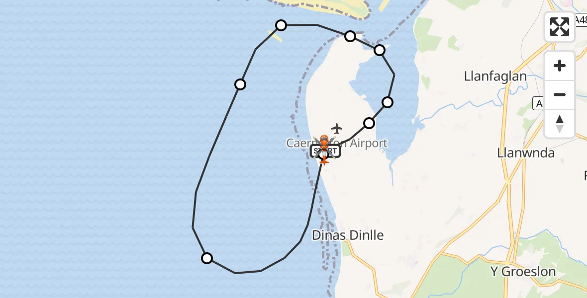 Flight route Coastguard Helicopter Caernarfon Airport - Caernarfon Airport, 08 May 2026, 12:50