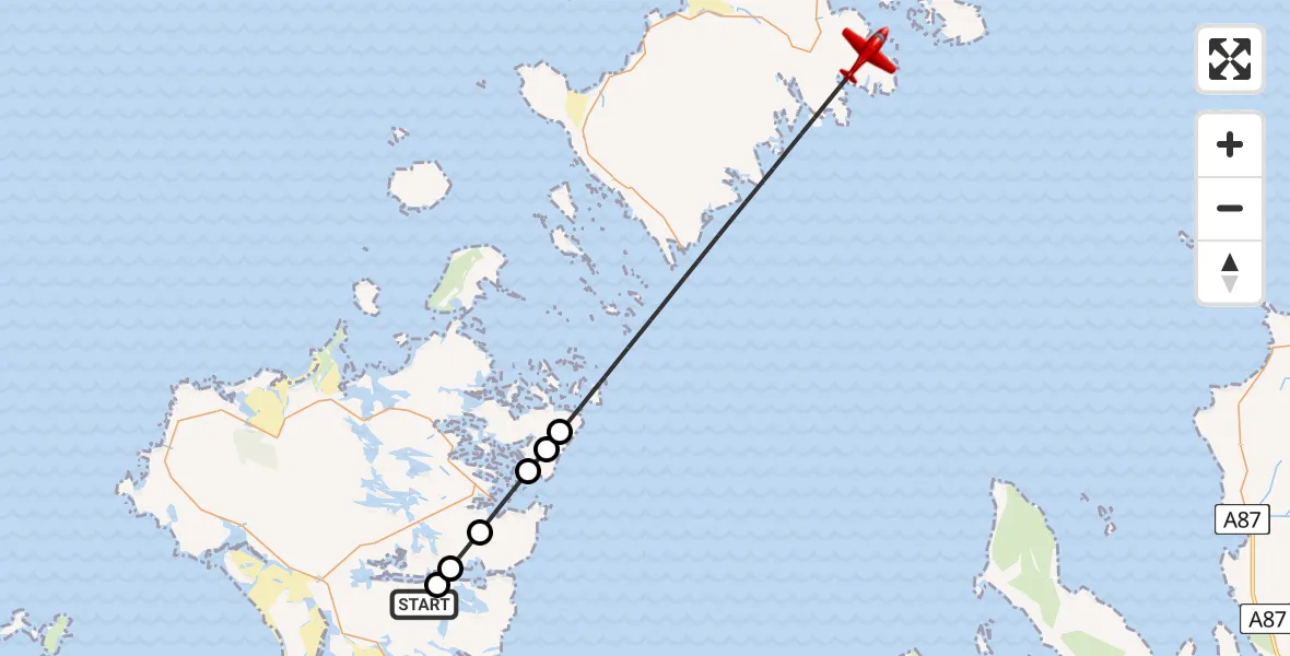 Flight route Air Ambulance Aircraft Suighdinis - Inner Seas, 08 May 2026, 13:00