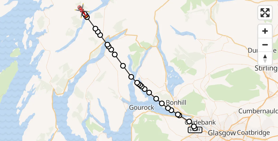 Flight route Air Ambulance Helicopter Glasgow Airport - Argyll and Bute, 08 May 2026, 13:36