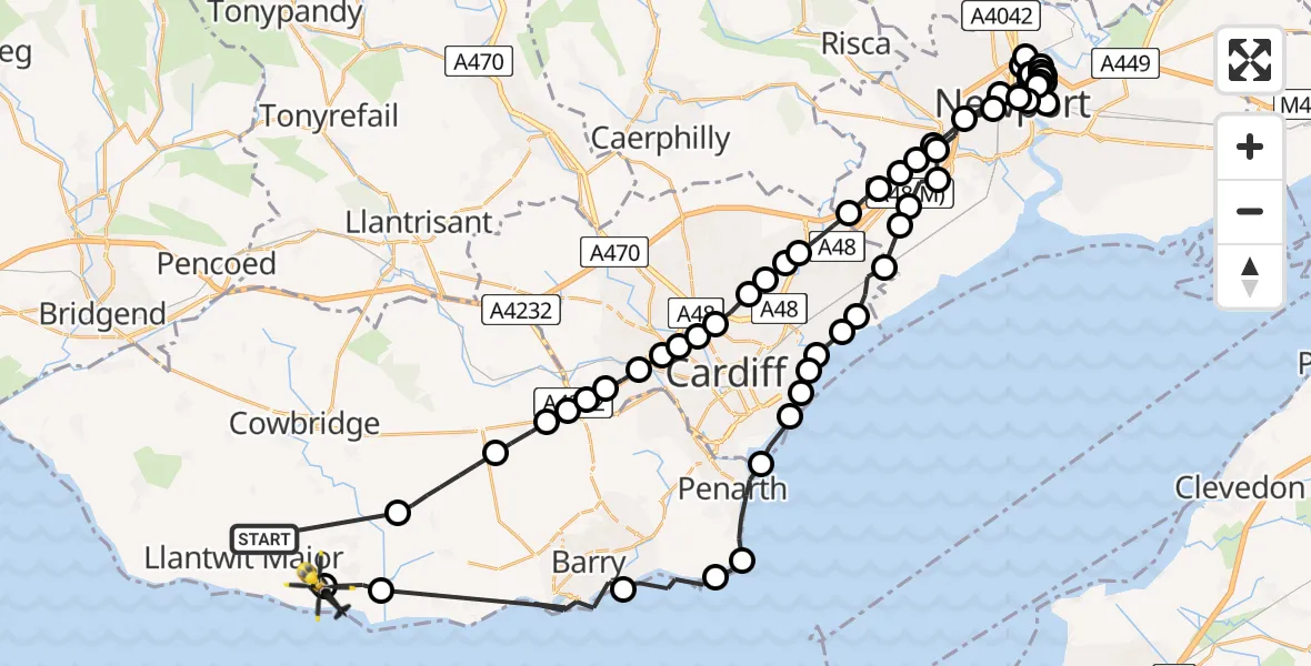 Flight route Police Helicopter Llanmaes - MOD St Athan, 08 May 2026, 13:49