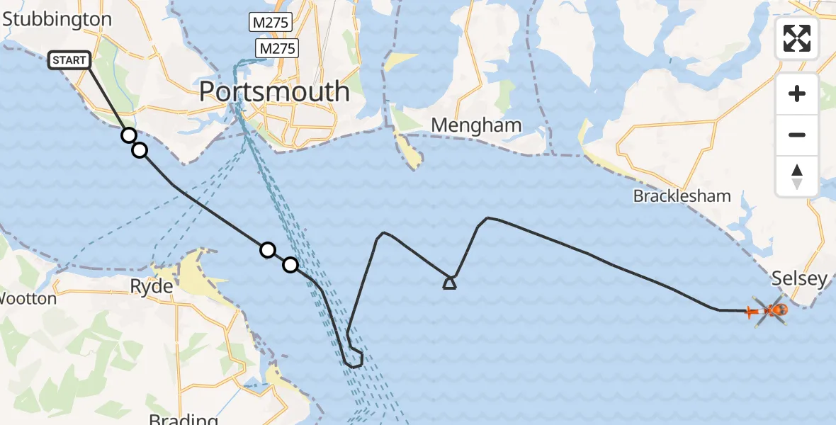 Flight route Coastguard Helicopter Solent Airport - English Channel, 08 May 2026, 14:26