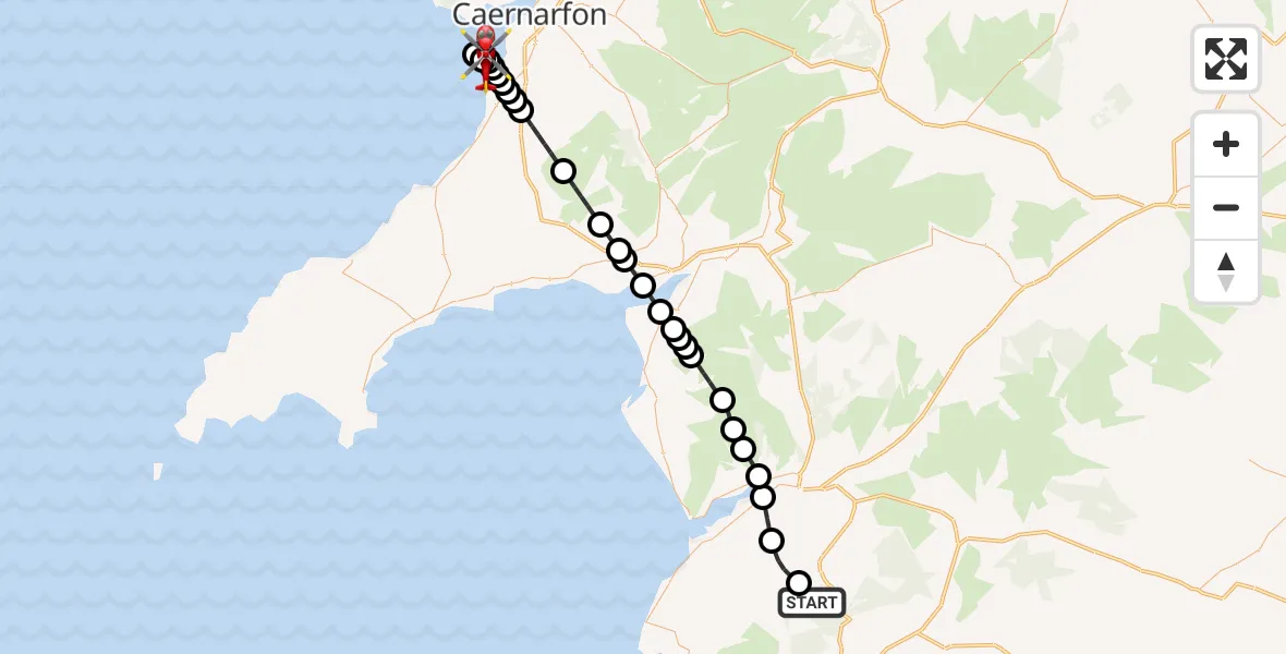 Flight route Air Ambulance Helicopter Corris - Caernarfon Airport, 08 May 2026, 14:35
