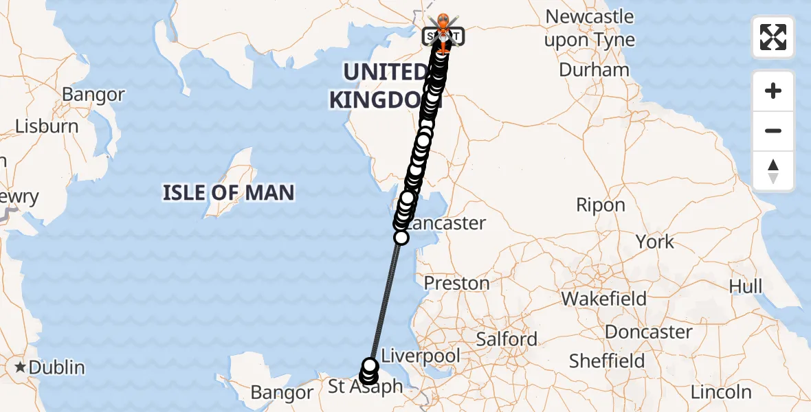 Flight route Coastguard Helicopter Carlisle Lake District Airport - Carlisle Lake District Airport, 08 May 2026, 14:37