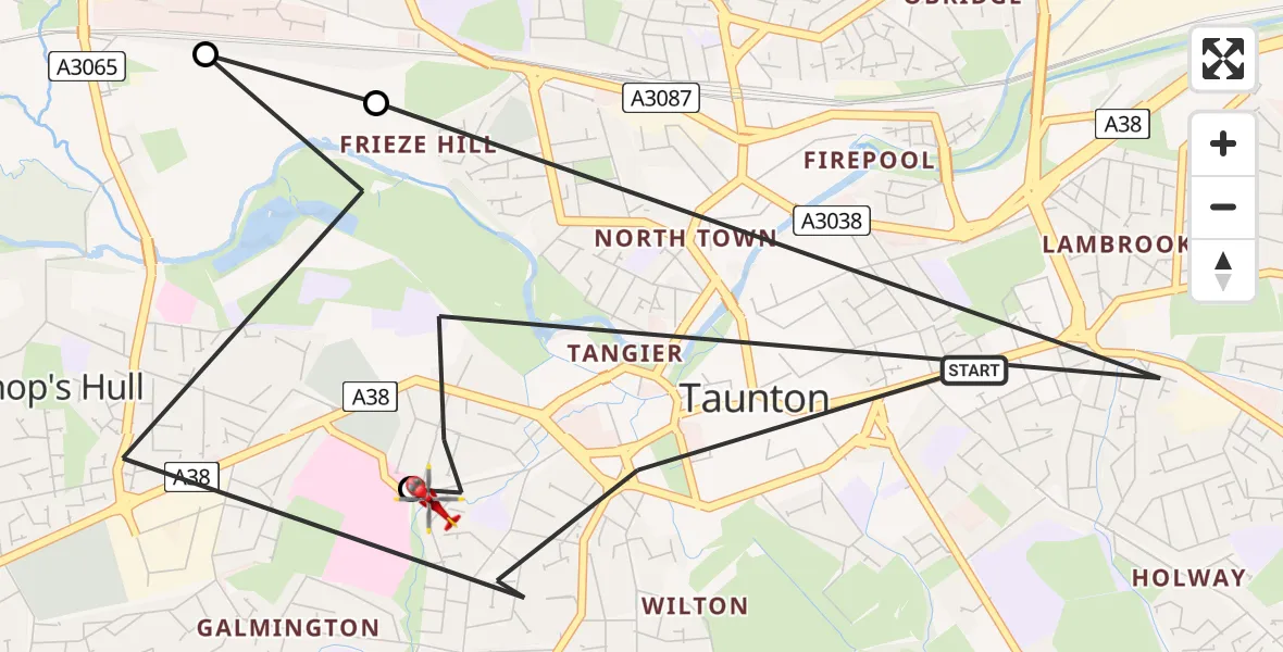 Flight route Air Ambulance Helicopter Taunton - Musgrove Hospital, 08 May 2026, 14:41