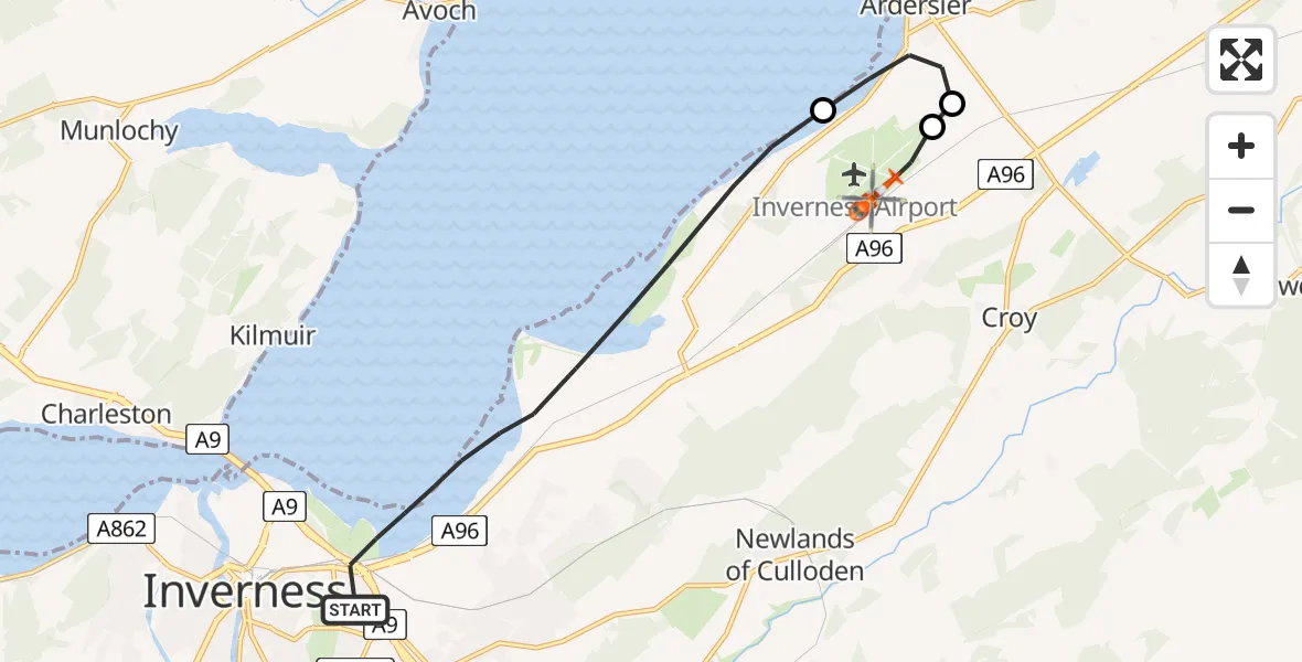 Flight route Coastguard Helicopter Inverness - Inverness Airport, 08 May 2026, 14:44