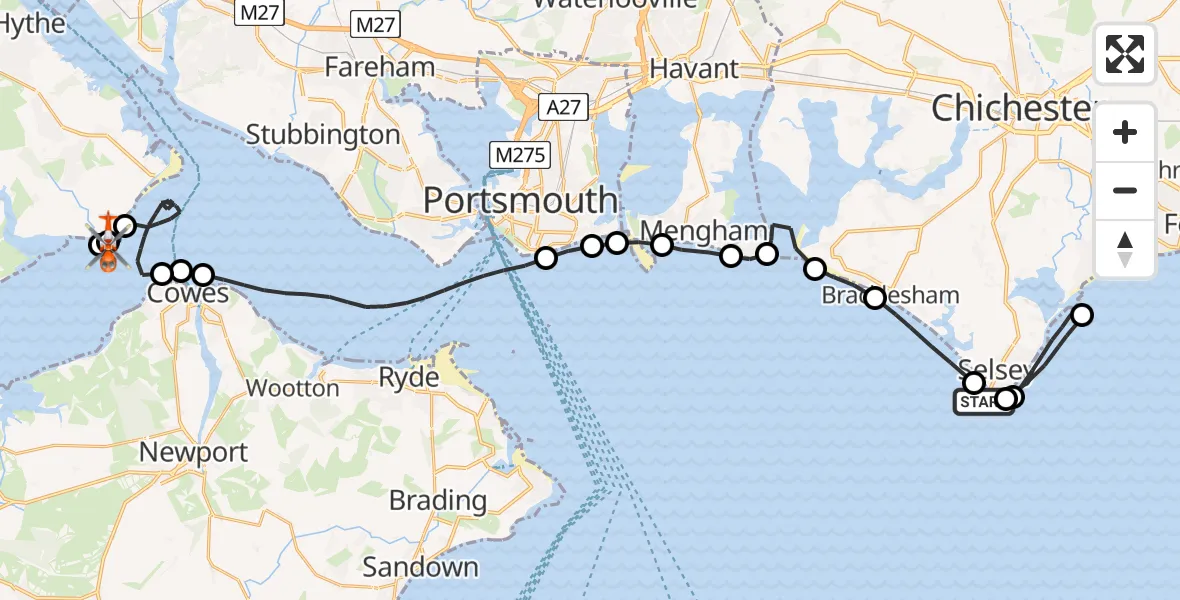 Flight route Coastguard Helicopter English Channel - New Forest, 08 May 2026, 14:56