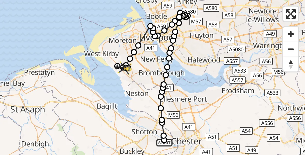 Flight route Police Helicopter Hawarden Airport - Pensby, 08 May 2026, 15:06