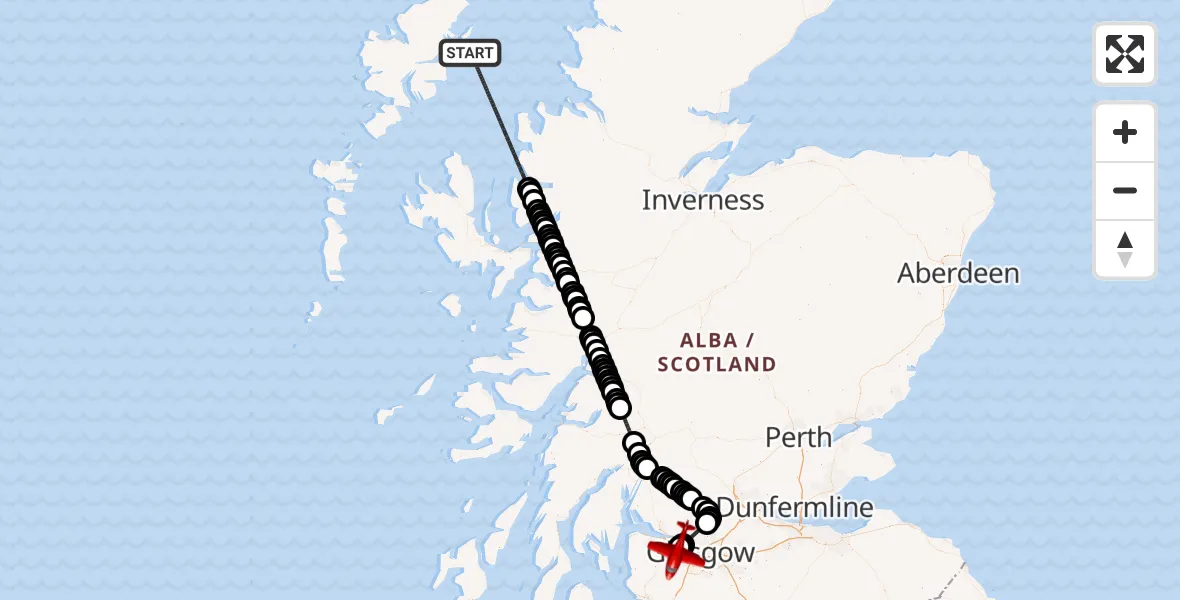 Flight route Air Ambulance Aircraft Inner Seas - Glasgow Airport, 08 May 2026, 15:22