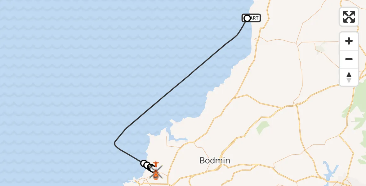 Flight route Coastguard Helicopter Morwenstow - Cornwall Airport Newquay, 08 May 2026, 15:25