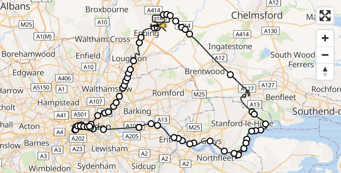 Flight route Police Helicopter North Weald Airfield - Coopersale, 08 May 2026, 15:33