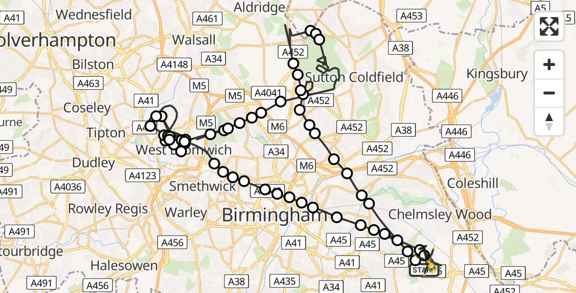 Flight route Police Helicopter Birmingham Airport - Birmingham Airport, 08 May 2026, 15:43