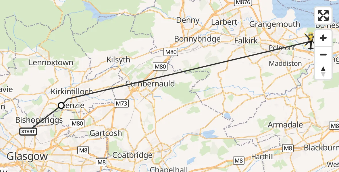 Flight route Police Helicopter Glasgow - Bo'ness, 08 May 2026, 15:52