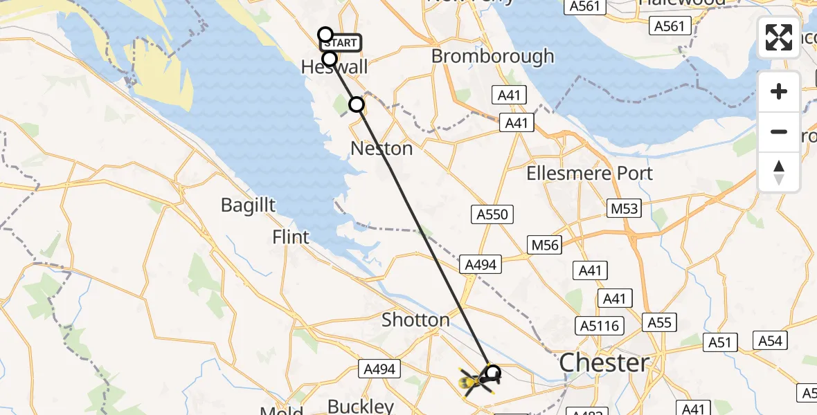 Flight route Police Helicopter Pensby - Broughton, 08 May 2026, 15:53
