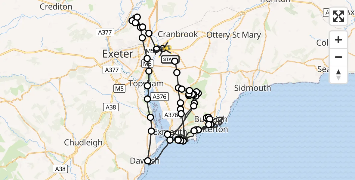Flight route Police Helicopter Clyst Honiton - Clyst Honiton, 08 May 2026, 15:55